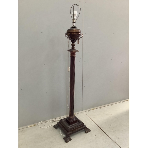 89 - A Victorian style brass telescopic oil lamp standard converted to electricity, height 140cm