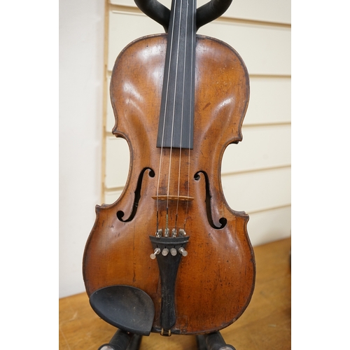 A late 18th century cased English violin, possibly after Richard Duke ...