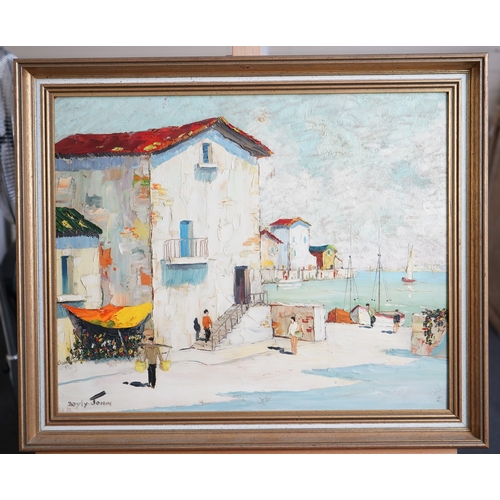 40 - § Cecil Rochfort D'Oyly John  (1906-1993)'Coastal Town, French Riviera'signed lower left,oil on boar... 
