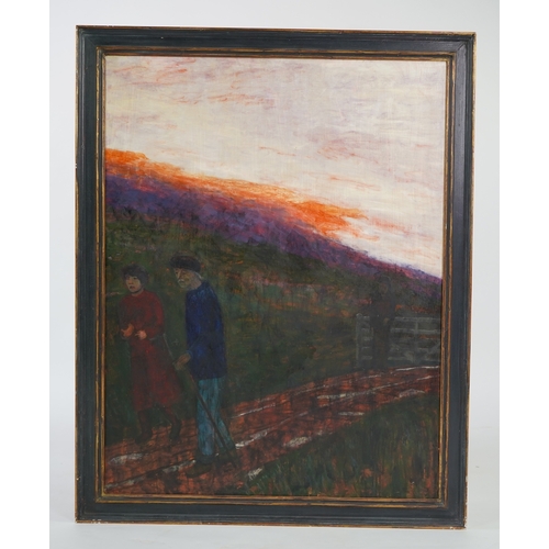 47 - § Carel Weight CH, CBE, RA  (1908-1997)'Nighfall'figures walking along a country path at sunset,oil ... 