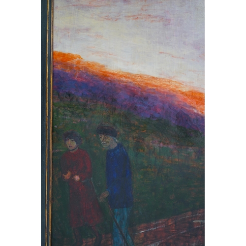 47 - § Carel Weight CH, CBE, RA  (1908-1997)'Nighfall'figures walking along a country path at sunset,oil ... 
