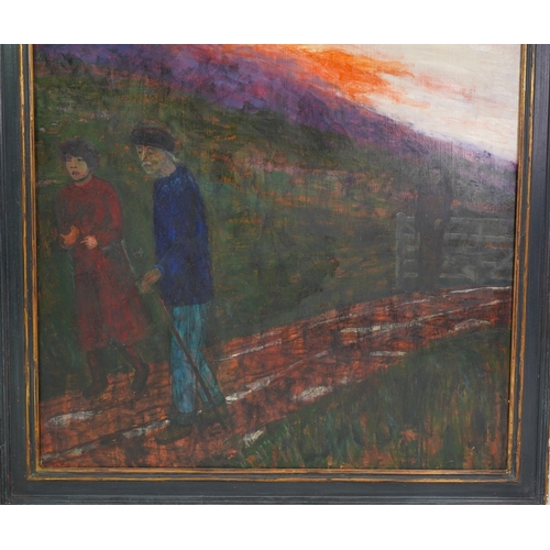 47 - § Carel Weight CH, CBE, RA  (1908-1997)'Nighfall'figures walking along a country path at sunset,oil ... 