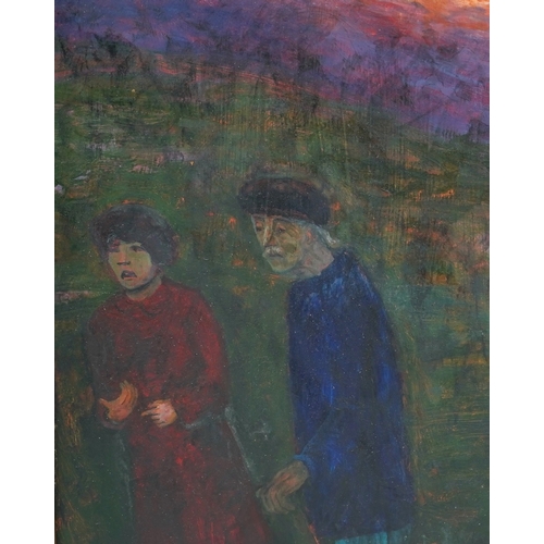 47 - § Carel Weight CH, CBE, RA  (1908-1997)'Nighfall'figures walking along a country path at sunset,oil ... 