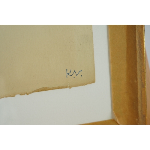 50 - § Keith Vaughan  (1912-1977)Figural study,standing male,pencil on buff paper,studio stamp verso,37cm... 