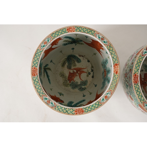 A good pair of large Chinese famille rose fish bowls, 19th century ...