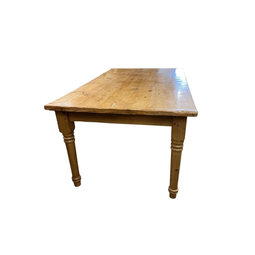 1034 - A Victorian style rectangular pine kitchen table, width 182cm, depth 102cm, height 77cm