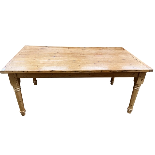 1034 - A Victorian style rectangular pine kitchen table, width 182cm, depth 102cm, height 77cm