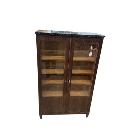 2015 - A French Art Deco marble topped coromandel bookcase, width 92cm, depth 38cm, height 151cm