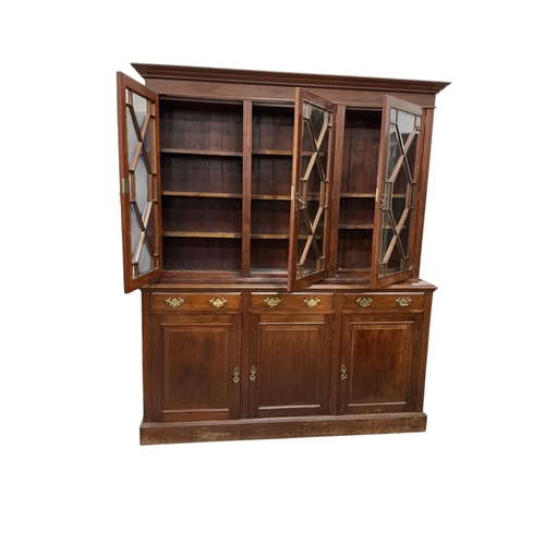 2018 - A late Victorian mahogany library bookcase with glazed upper section, width 184cm, depth 46cm, heigh... 