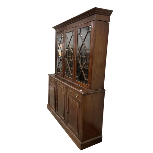 2018 - A late Victorian mahogany library bookcase with glazed upper section, width 184cm, depth 46cm, heigh... 