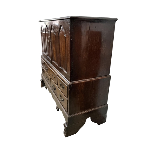 2023 - An 18th century oak mule chest (adapted), width 138cm, depth 54cm, height 131cm