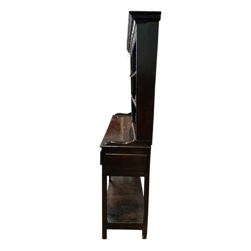 2025 - An 18th century oak and pine potboard dresser, with boarded rack, width 169cm, depth 43cm, height 18... 
