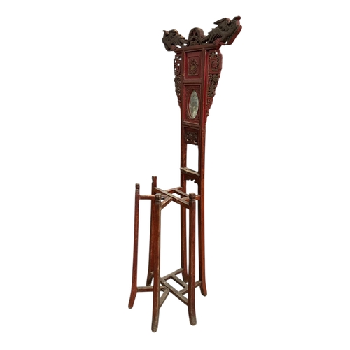 2040 - A Chinese red lacquer wash stand, width 58cm, height 154cm