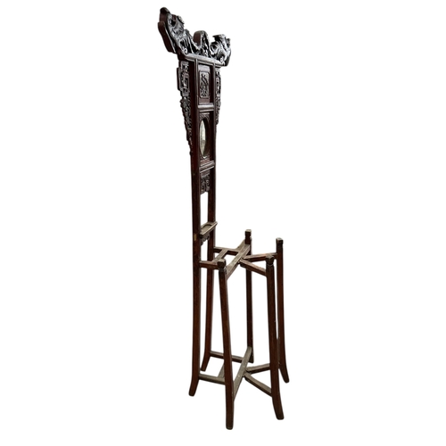 2040 - A Chinese red lacquer wash stand, width 58cm, height 154cm