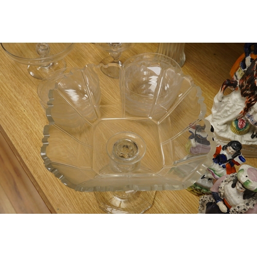 2450 - A group of 19th century and later glass; including a set of finger bowls, a comport and large glass ... 