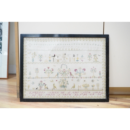 2462 - An unusual Ligurian Italian finely embroidered 19th century sampler. Worked with a verse below of ro... 