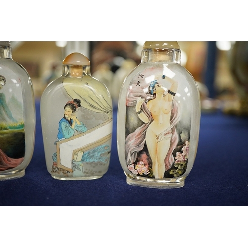 2467 - Four Chinese inside painted glass snuff bottles, tallest 9cm