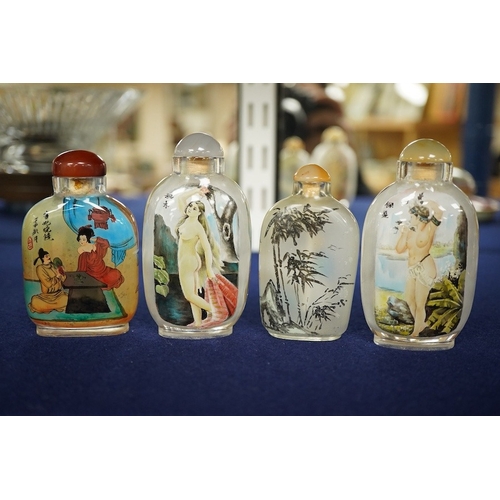 2467 - Four Chinese inside painted glass snuff bottles, tallest 9cm