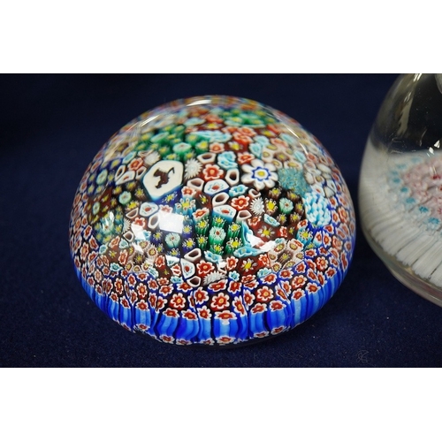 2474 - A Whitefriars glass inkwell with stopper and a millefiori glass paperweight, largest 17cm high... 