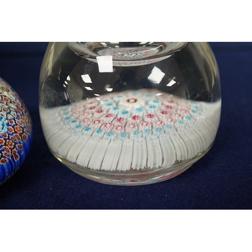 2474 - A Whitefriars glass inkwell with stopper and a millefiori glass paperweight, largest 17cm high... 