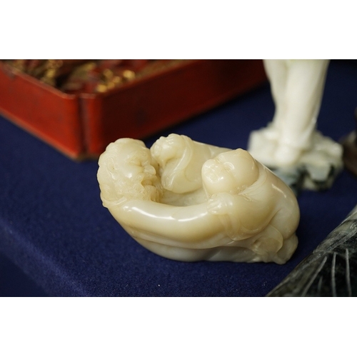 2478 - A group of six Chinese hardstone and soapstone carvings, tallest 13cm