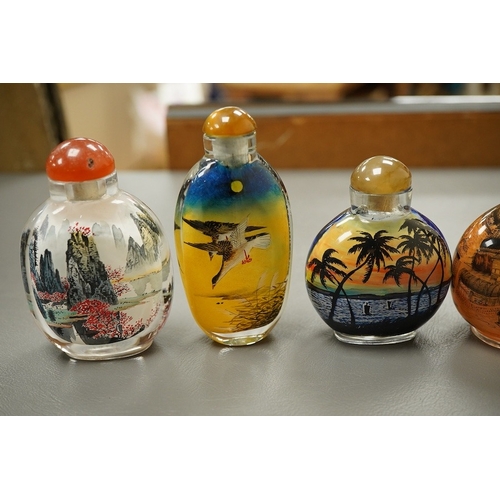 2483 - Six Chinese inside painted glass 'landscape' snuff bottles