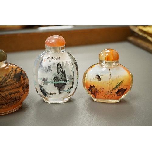 2483 - Six Chinese inside painted glass 'landscape' snuff bottles