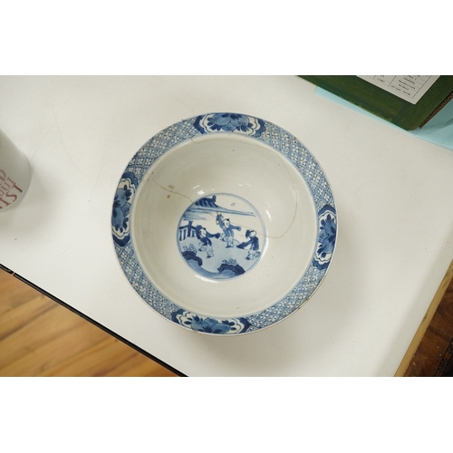 2504 - A Chinese blue and white bowl, Kangxi period, 20.5cm diameter