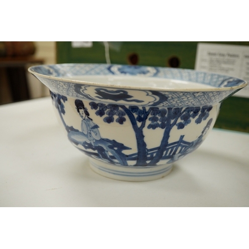 2504 - A Chinese blue and white bowl, Kangxi period, 20.5cm diameter