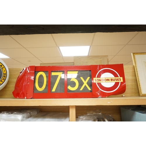 374 - A London Transport bus destination blind box, complete with mechanism and three numerical destinatio... 