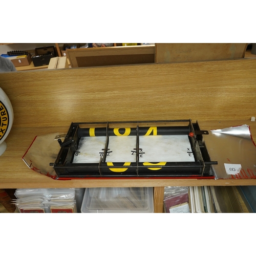 374 - A London Transport bus destination blind box, complete with mechanism and three numerical destinatio... 