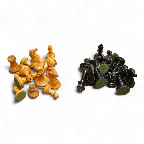 A Jacques Staunton pattern boxwood and ebony chess set, largest piece 8 ...