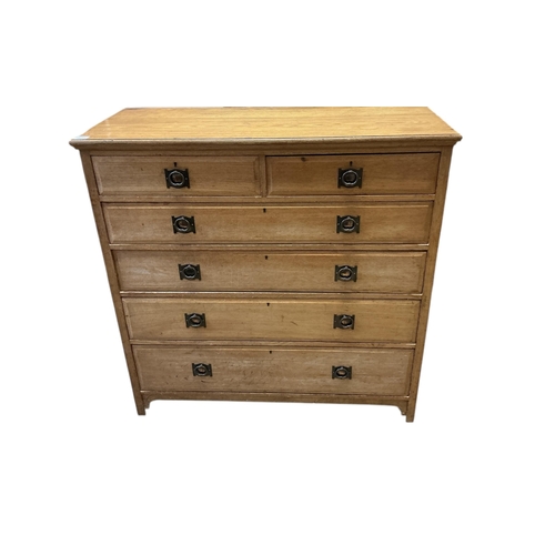 1061 - A late Victorian Arts & Crafts style ash chest of six drawers, width 122cm, depth 50cm, height 122cm... 