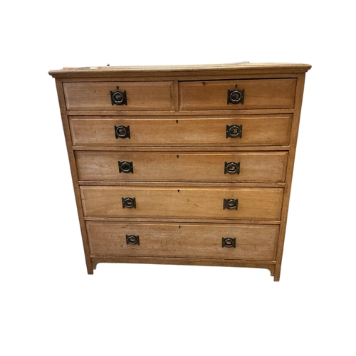 1061 - A late Victorian Arts & Crafts style ash chest of six drawers, width 122cm, depth 50cm, height 122cm... 