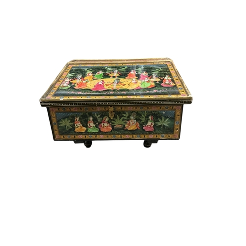 1062 - An Indian Kashmir desk with hinged slant top, width 58cm, depth 56cm, height 38cm