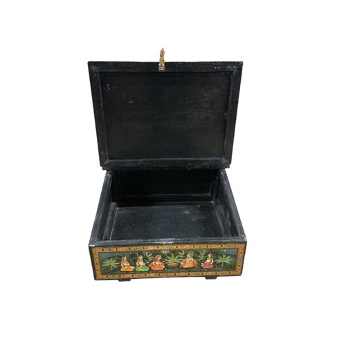 1062 - An Indian Kashmir desk with hinged slant top, width 58cm, depth 56cm, height 38cm