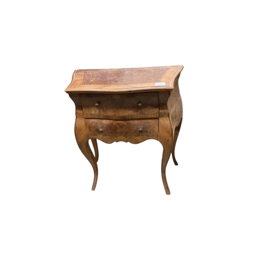 1066 - An 18th century style banded walnut bombe bedside chest, width 58cm, depth 30cm, height 66cm