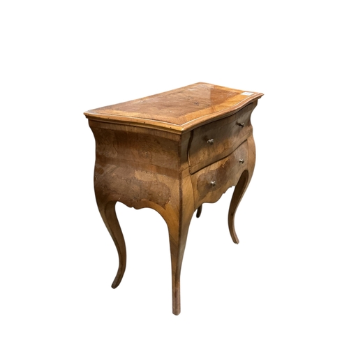 1066 - An 18th century style banded walnut bombe bedside chest, width 58cm, depth 30cm, height 66cm