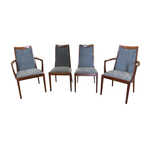 1076 - A set of eight mid century G Plan Fresco teak dining chairs, with drop-in seats, two with arms, with... 