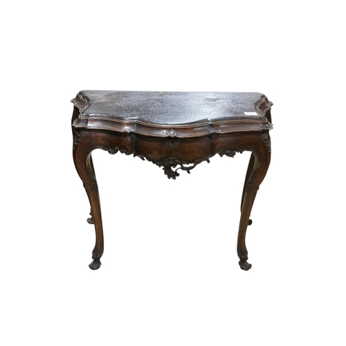 1077 - An 18th century style Italian serpentine leather topped walnut console table (adapted), width 84cm, ... 