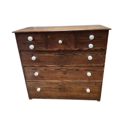 1080 - A Victorian pitch pine chest of eight drawers, width 122cm, depth 56cm, height 113cm