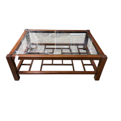 1088 - A Contemporary rectangular mahogany glass top coffee table, width 114cm, depth 84cm, height 40cm... 