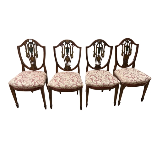 1090 - A set of four Edwardian, Sheraton Revival painted mahogany dining chairs, width 48cm, depth 40cm, he... 