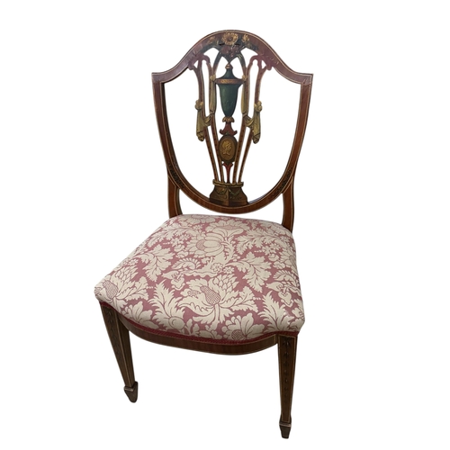 1090 - A set of four Edwardian, Sheraton Revival painted mahogany dining chairs, width 48cm, depth 40cm, he... 