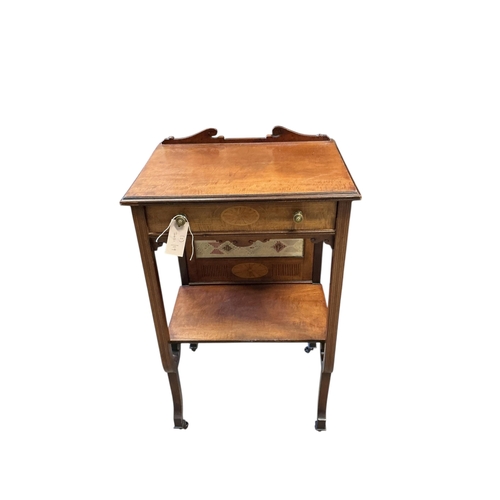 1094 - An Edwardian Edwards and Roberts inlaid mahogany firescreen occasional table, width 45cm, depth 34cm... 