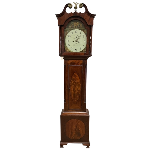 1095 - An early 19th century mahogany eight day longcase clock, the painted dial marked Cask, Horncastle, h... 