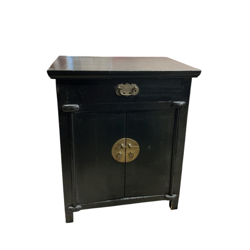 1098 - A pair of Chinese black lacquer side cabinets, width 68cm, depth 46cm, height 89cm