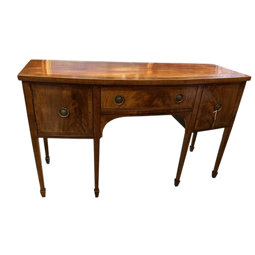 1100 - A Regency style banded mahogany bowfront sideboard, width 152cm, depth 57cm, height 92cm