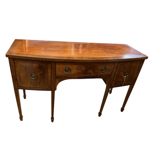 1100 - A Regency style banded mahogany bowfront sideboard, width 152cm, depth 57cm, height 92cm