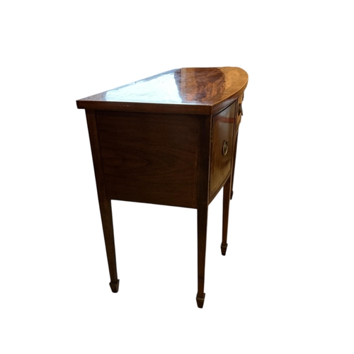 1100 - A Regency style banded mahogany bowfront sideboard, width 152cm, depth 57cm, height 92cm